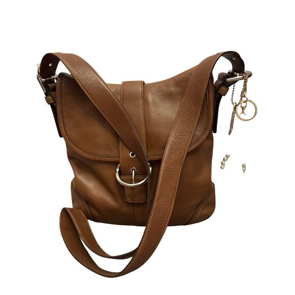 Vintage Coach 9480 Buckle Flap Shoulder Bag in British Tan Leather - Picture 1 of 12